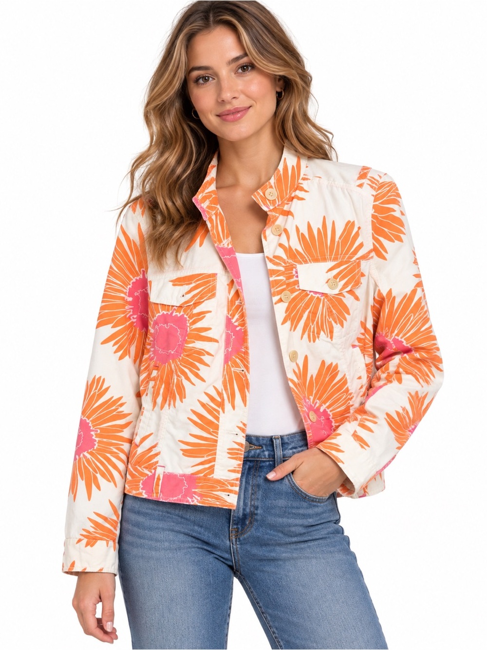 Tommy Hilfiger White Jacket with Orange & Pink Floral Print